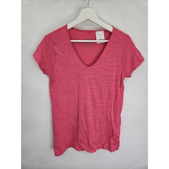 Nike Dri-Fit V Neck Short Sleeve T Shirt Pink Women’s Size M Reflective Running - Picture 1 of 4